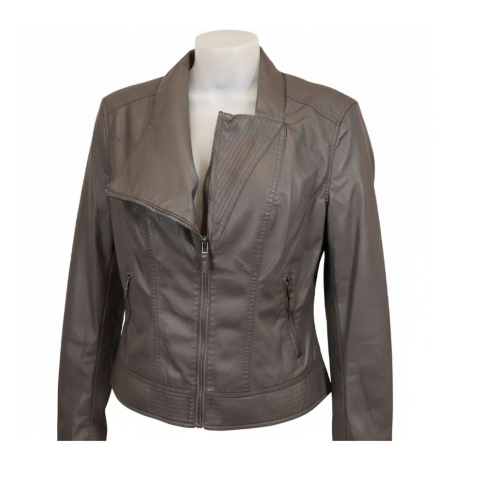 Blank NYC Gray Vegan Leather Pleather Moto Bomber Jacket LG